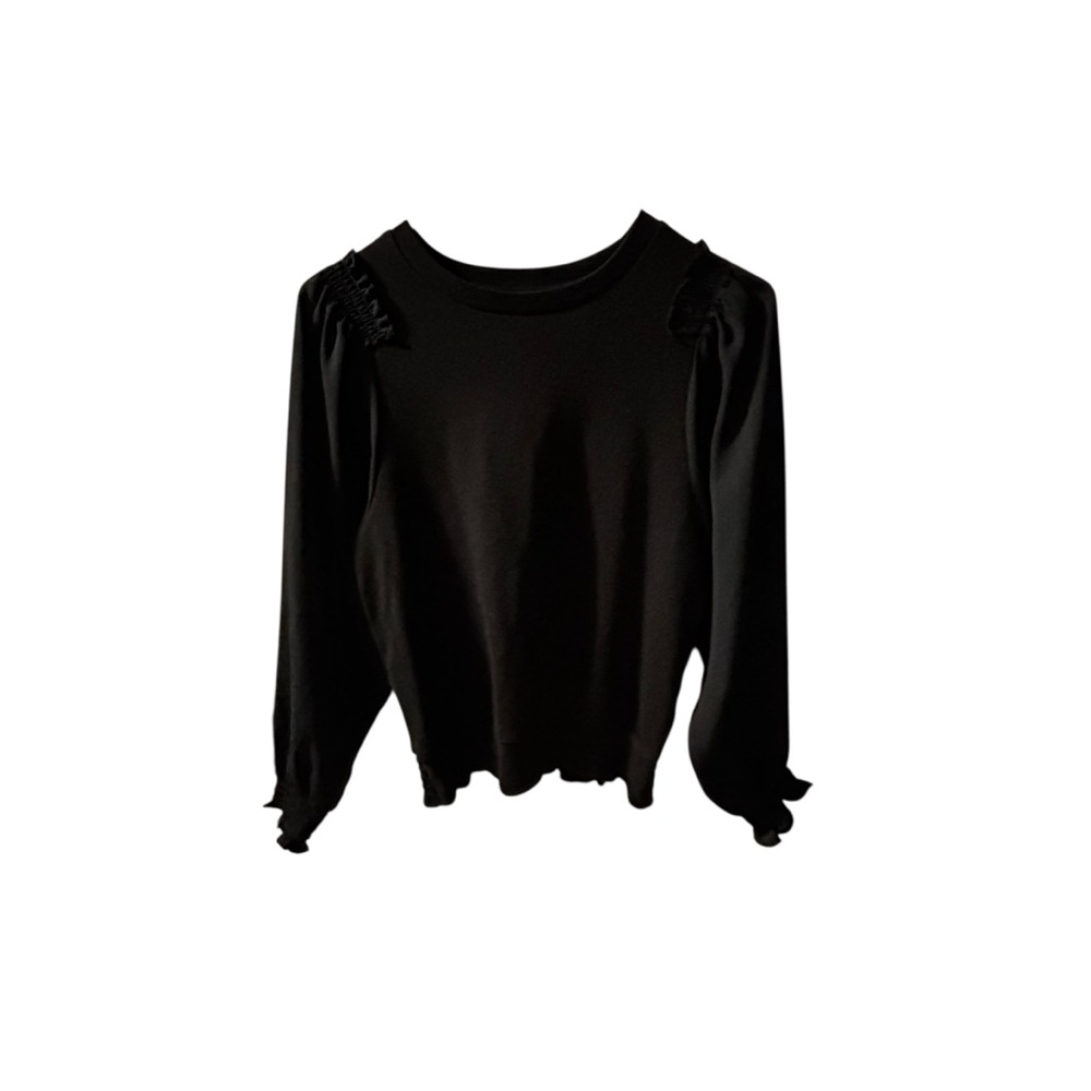 Habitual Black Ruffled Puff Sleeve Blouse
